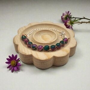 Handmade Wire-wrapped Adjustable Purple and Geeen Beaded Bracelet